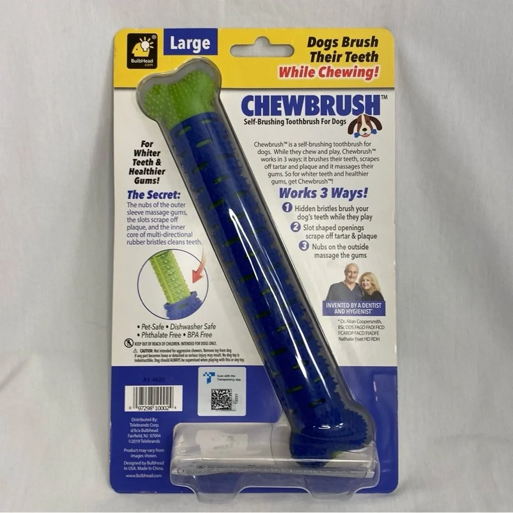 Lot of 2~ChewBrush Large Dogs Blue ~ Self Brushing Toothbrush while Chewing